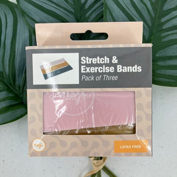 Maji Sports 3 Set Pink Yellow Blue Stretch & Exercise Latex Free Resistance Band - Picture 1 of 10